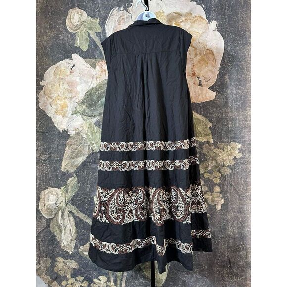 New Anthropologie Embroidered Midi Swing Black Shirt Dress Medium - Picture 11 of 13